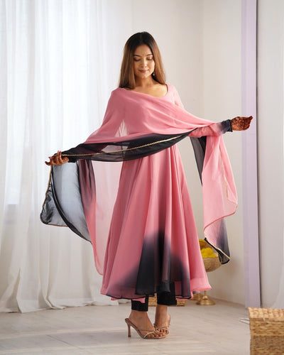 Onion pink shaded anarkali set readymade