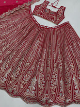 Red chine sequins and thread Lehenga
