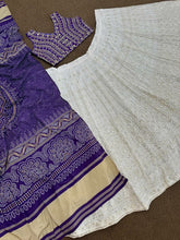 Purple Bandhani and white embroidered Lehenga