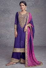 Embroidered chinon Bandhani print salwaar kameez in purple