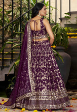 Wine dola silk jacquard Lehenga