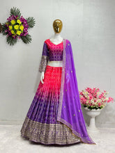 Ombre shaded bandhej print purple and pink Lehenga