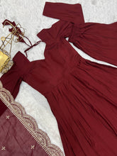 Maroon Roman silk anarkali set readymade