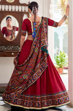 Tussar silk Lehenga with gamthi work readymade in red