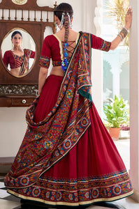 Tussar silk Lehenga with gamthi work readymade in red