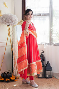 Hot red gotta A line anarkali set (S-12XL) (plus size too)