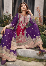 Red and purple palazzo suit