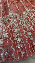 Peachy pink chiffon zari embroidered lehenga