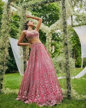 Red chine sequins and thread Lehenga