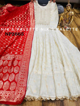 Niks collection - off white jacquard silk anarkali (plus size option)