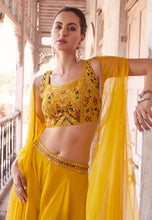 Yellow georgette palazzo with cape - readymade