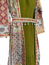 Olive green anarkali with multicolour jacket