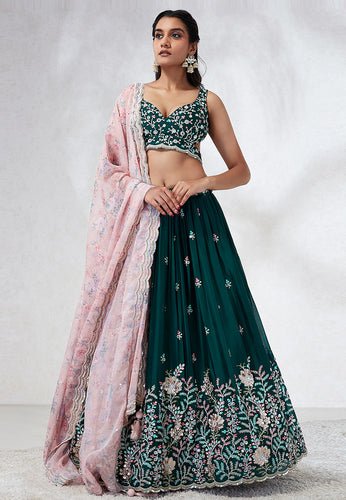 Forest green Lehenga with floral dupatta