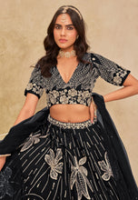 Black sequins leaf embroidered silk Lehenga