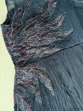 Deep navy blue chinon silk embroidered gown