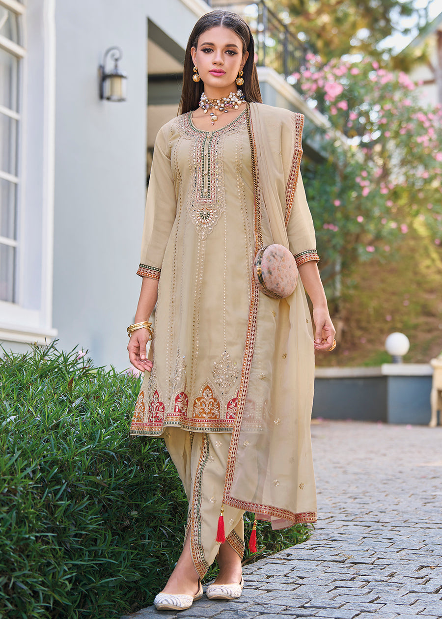 Beige dhoti style suit