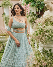 Sea green sequinned Lehenga with belt