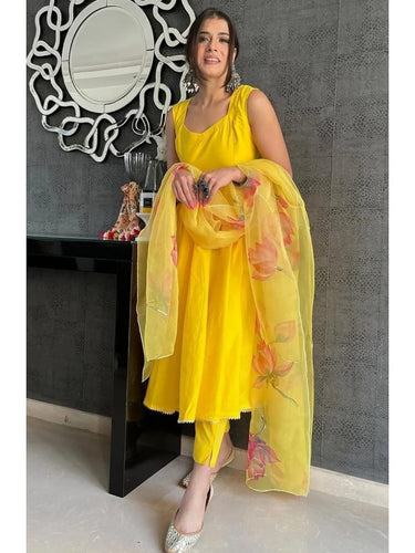 Yellow rayon gown readymade (plus size options up to 60 inches bust)