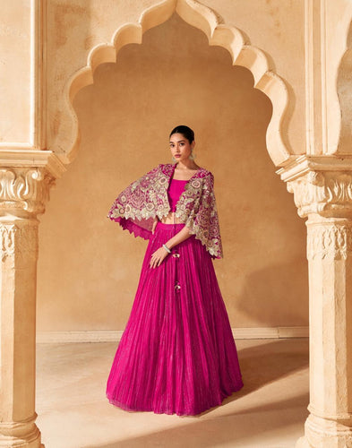 Hot pink readymade Lehenga with shrug