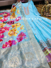 Niks - blue modal chanderi silk anarkali (plus size too up to UK 30)