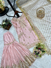 Baby pink chinon silk sharara