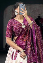 Tussar silk Lehenga bandhej print in wine