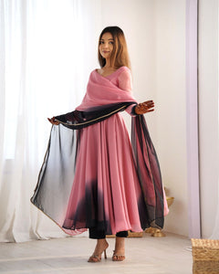 Onion pink shaded anarkali set readymade