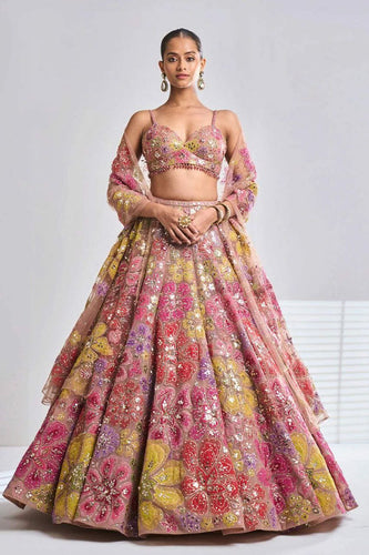 Multicoloured floral embroidered Lehenga