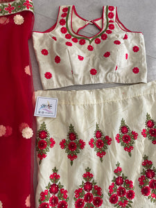 Cream with red florals Lehenga (good for plus size too)