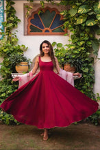 Maroon chinon anarkali readymade