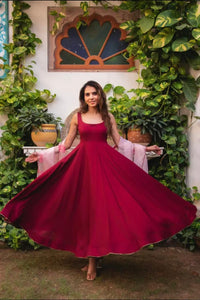 Maroon chinon anarkali readymade