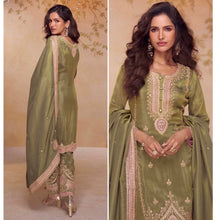 Olive green Simar silk salwaar kameez