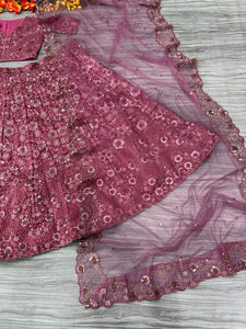 Pink embellished chinon silk Lehenga