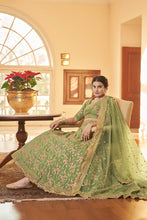 Chinon silk floral multi thread and sequin Lehenga in mehendi green