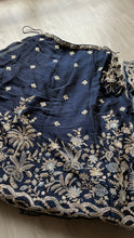 Dark blue tissue embroidered lehenga