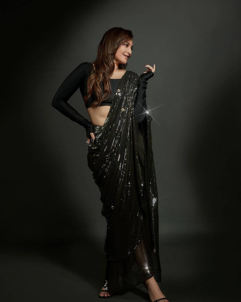 Sonakshi Sinha inspired black sequins saree