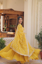Pastel 5 layer gowns with sequinned dupatta in yellow
