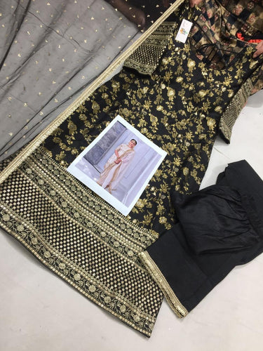Black and gold brocade suit with 2 options for pants