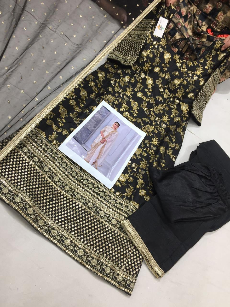 Black and gold brocade suit with 2 options for pants