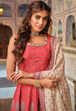 Dola silk Ajrakh print gown in red