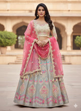 Grey and pink silk lehenga