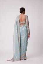 Sky blue mirror work saree