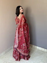 Stylish one shoulder red floral printed lehenga