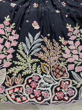 Navy blue dori embroidered silk Lehenga