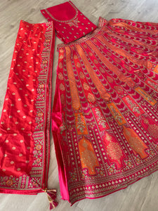 Serenity vol 4 - orange and pink jacquard silk Lehenga