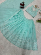 Roman silk pastel green Lehenga