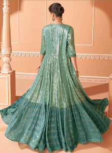 Janisha - chinnon embroidered sea green Lehenga choli with koti