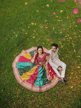 Raja rani traditional bandhani print pink readymade Lehenga (matching men’s kurta available)