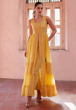 Yellow georgette centre slit anarkali with pants