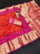 Bandhej silk saree with kanchipuram border